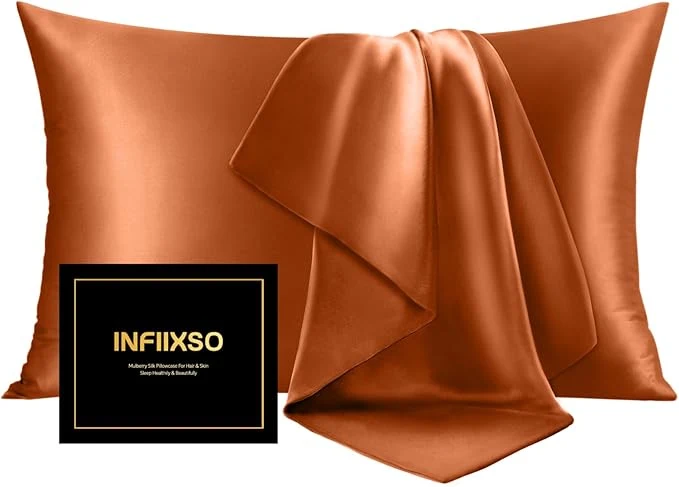 First-Class INFIIXSO Mulberry Silk Pillow Cases King Size Set of 2 Silk Pillowcase with Hidden Zipper 20 quot x36 quot Smooth and Soft Pillow Case for Hair and Skin Brunt Orange 2 Pack Green