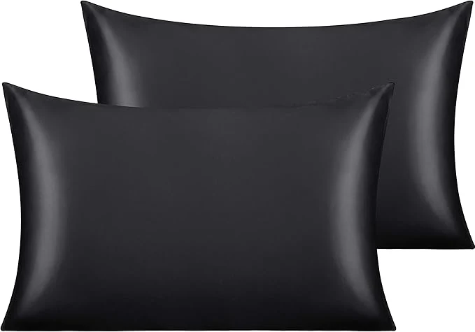 Powerful NTBAY 2 Pack Satin Standard Pillowcases for Hair and Skin Luxurious and Silky Pillow Cases with Envelope Closure 20×26 Inches Black Flexible