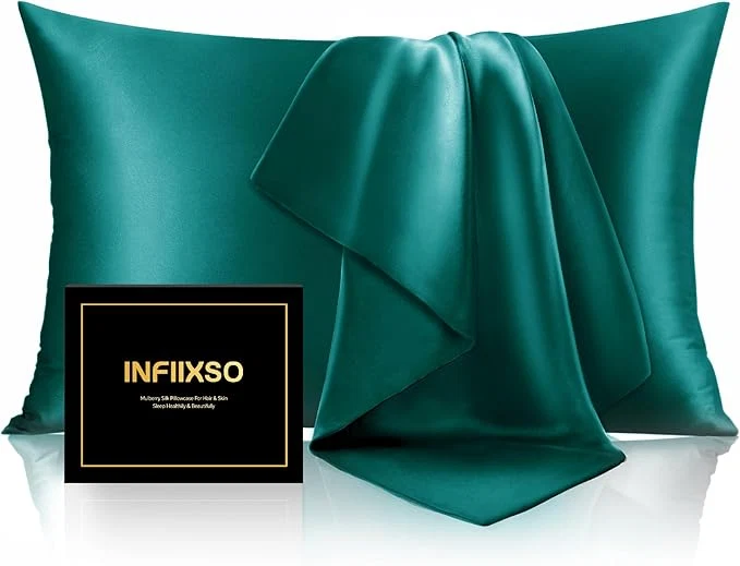 Green INFIIXSO Mulberry Silk Pillow Case King Size Silk Pillowcase with Hidden Zipper 20 quot x36 quot Smooth and Soft Pillow Cases for Hair and Skin Teal 1 Pack Professional