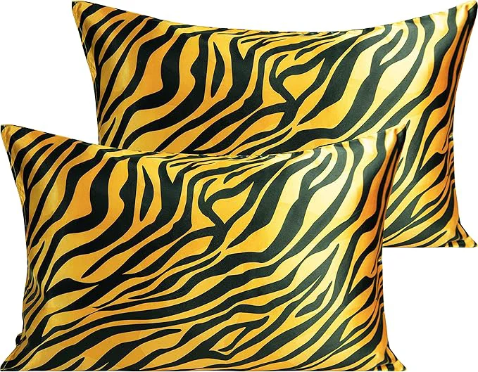 Original Design NTBAY 2 Pack Satin Queen Pillowcases for Hair and Skin Luxurious and Silky Zebra Printed Pillow Cases with Envelope Closure 20×30 Inches Yellow and Black Original