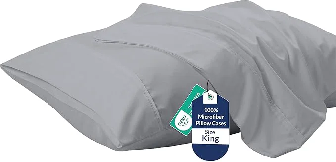 Premium Material Royale Linens King Pillowcase Set of 2 – Bed Pillow Cover – 20 quot x 40 quot -Silver Pillowcases – 1800 Brushed Microfiber Wrinkle amp Fade Resistant – Soft amp Cozy- King Size Pillow Case Silver Organic