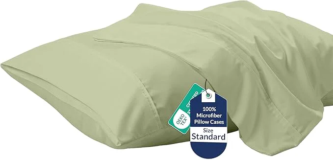 Relaxed Royale Linens Standard Pillowcase Set of 2 – Bed Pillow Cover – 20 quot x26 quot – Sage Green Pillowcases – 1800 Brushed Microfiber Wrinkle amp Fade Resistant – Soft amp Cozy- Standard Size Pillow Case STD Sage High-End