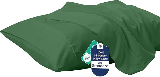 Stylish Royale Linens Standard Pillowcase Set of 2 – Bed Pillow Cover – 20 quot x26 quot – Pillowcases – 1800 Brushed Microfiber Wrinkle amp Fade Resistant – Soft amp Cozy- Standard Size Pillow Case STD Hunter Green Organic