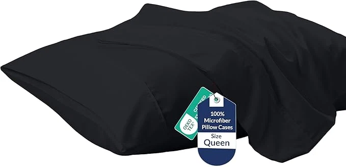 Superior Royale Linens Queen Pillowcase Set of 2 – Bed Pillow Cover – 20 quot x 30 quot – BlackPillowcases – 1800 Brushed Microfiber Wrinkle amp Fade Resistant – Soft amp Cozy- Queen Size Pillow Case Black Proven
