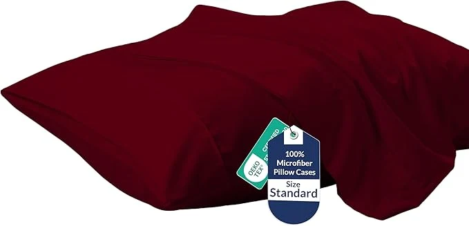 Authentic Royale Linens Standard Pillowcase Set of 2 – Bed Pillow Cover – 20 quot x26 quot – Red Pillowcases – 1800 Brushed Microfiber Wrinkle amp Fade Resistant – Soft amp Cozy- Standard Size Pillow Case STD Burgundy Durable