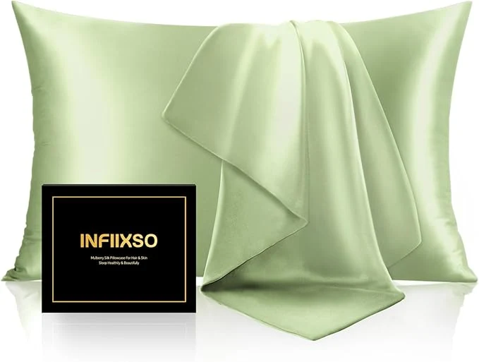 Selected INFIIXSO Mulberry Silk Pillowcase for Hair and Skin Silk Pillow Cases Standard Size with Hidden Zipper 20 quot x26 quot Smooth and Soft Cooling Pillow Cases for Hot Sleepers Sage Green 1 Pack High-Grade