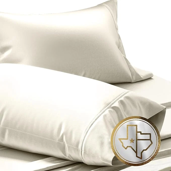 High-Grade TEXAS LINEN CO. Luxury Egyptian Cotton King Pillow Cases Set of 2-1000 Thread Count Pillowcases for Sleeping Silky Soft Cooling Pillow Cover Extra Long Staple Hotel Quality Pillow Cases – Ivory Advanced
