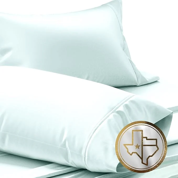 Dependable TEXAS LINEN CO. Egyptian Cotton 1000 Thread Count Pillowcases Set of 2 – Sea Foam Queen Cooling Hypoallergenic Official