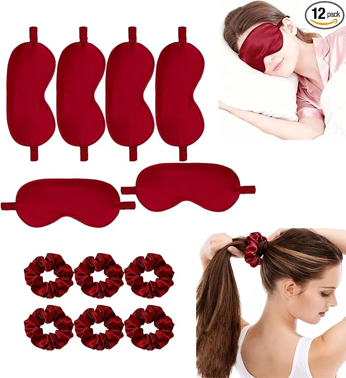 Sophisticated 12Pcs Silk Sleep Masks Satin Eye Mask Silky Eyes Cover Blindfold Eyeshade Hair Smart