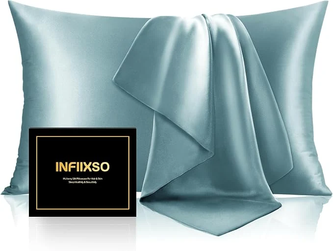 Smart INFIIXSO Mulberry Silk Pillow Case King Size Silk Pillowcase with Hidden Zipper 20 quot x36 quot Smooth and Soft Pillow Cases for Hair and Skin Haze Blue 1 Pack Environmentally Friendly
