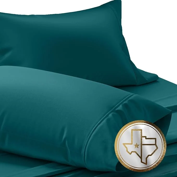 Selected TEXAS LINEN CO. Egyptian Cotton Standard Queen Size Pillow Cases Set of 2-1000 Thread Count Pillow Cover – Soft Breathable amp Cooling Teal Pillowcases Set of 2 for Standard Queen Pillows Enhanced