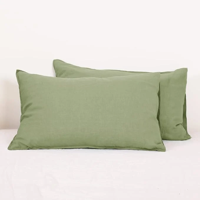 Specialty Simple amp Opulence Linen Pillowcases Basic Style Solid Color Set of 2 Queen Size Stone Washed Flax Pillow Cover Envelope Closure 20 39 39 x30 39 39 Sage Green Prestigious