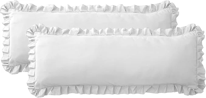 Prestigious Ruffled Body Pillow Pillowcases Set of 2 – Soft Wrinkle Resistant Brushed Microfiber Body Pillowcases –Envelope Pillow Shams Festive Gift for Hotels Guest Rooms 20×54 Inch White Fast