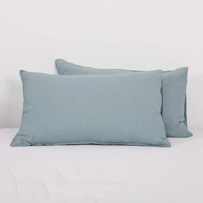 Top-Quality Simple amp Opulence Linen Pillowcases Basic Style Solid Color Set of 2 Queen Size Stone Washed Flax Pillow Cover Envelope Closure 20 39 39 x30 39 39 Dusty Blue Proven
