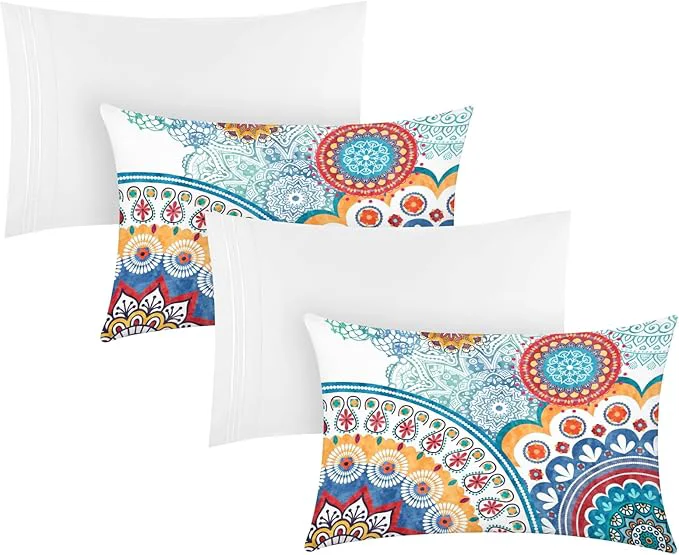 Stylish YIYEA King Size Pillow Cases Set of 4 Ultra Soft 1800TC Hotel Quality Double Brushed Microfiber Embroidered Pillowcases and Boho Pillow Covers Envelope Closure Fade Resistant 20 quot x36 quot Elegant