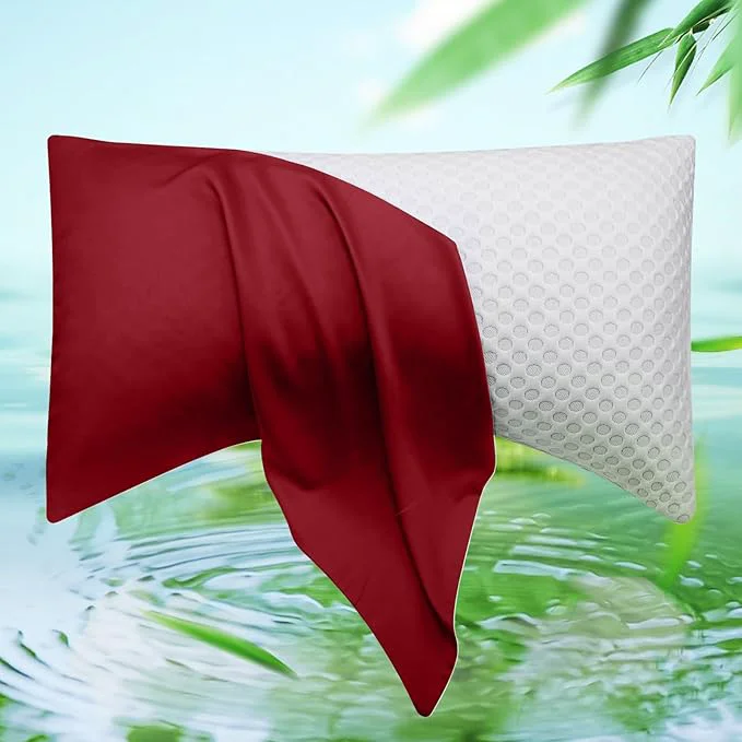 Modern Cooling Side Sleeper Pillow Cases – Curved Rayon Derived from Bamboo Pillowcase Cover- Breathable Silky Soft Pillowcase for Hot Sleepers Hair and Skin King Size 1 Piece 20 36 Inches Red