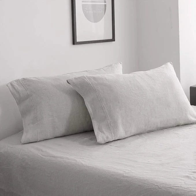 Reusable Simple amp Opulence French Linen Pillowcase King Size-Set of 2- Washed Solid Color Pillow Cases Embroidered -Soft and Durable Grey 20 39 39 x40 39 39 Top-Quality
