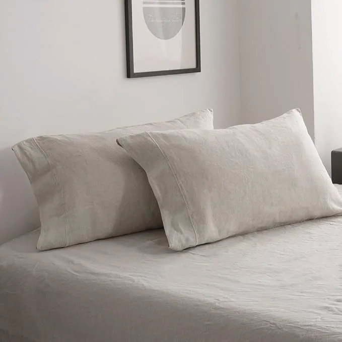 Fashionable Simple amp Opulence French Linen Pillowcase King Size-Set of 2- Washed Solid Color Pillow Cases Embroidered -Soft and Durable Linen 20 39 39 x40 39 39 High-Grade