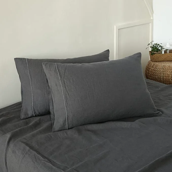 Original Simple amp Opulence French Linen Pillowcase King Size-Set of 2- Washed Solid Color Pillow Cases Embroidered -Soft and Durable Dark Grey 20 39 39 x40 39 39 Smooth
