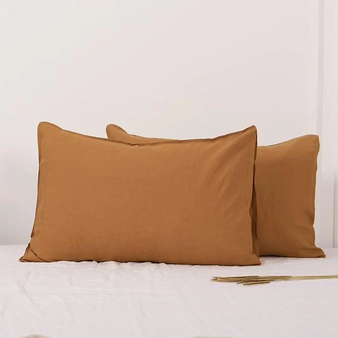Secure Simple amp Opulence Linen Pillowcases Basic Style Solid Color Set of 2 Queen Size Stone Washed Flax Pillow Cover Envelope Closure 20 39 39 x30 39 39 Rust Sustainable