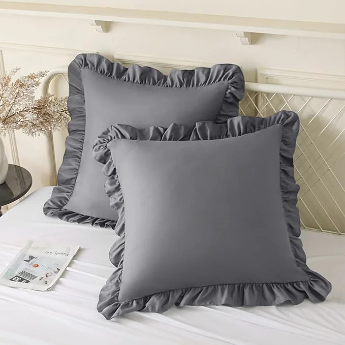 Innovative KKJIAF Ruffle Pillow Cases 18×18 Inches Grey Square Ruffled Pillow Covers Set of 2 Microfiber Wrinkle Resistant Pillow Shams with Envelope Closure for Sofa Bed Living Room Modern