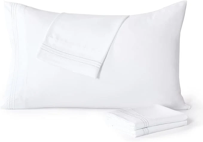 Superior YIYEA Pillow Cases Standard Size Set of 4 Ultra Soft 1800TC Hotel Quality Double Brushed Microfiber Embroidered Pillowcases Envelope Closure Fade Resistant 20 quot x26 quot White Enhanced
