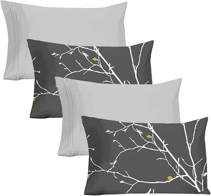 Pure YIYEA Pillow Cases Queen Size Set of 4 Ultra Soft 1800TC Hotel Quality Double Brushed Microfiber Embroidered Pillowcases and Floral Pillow Covers Envelope Closure Fade Resistant 20 quot x30 quot Sophisticated