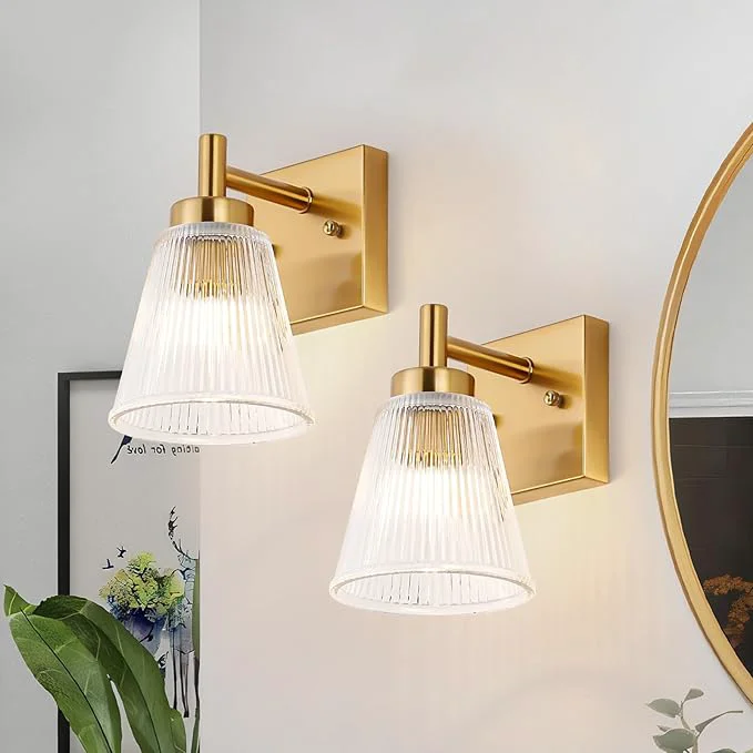 Official OCIOC Gold Hardwired Wall Sconces Set of Two Modern Glass Wall Lights Sustainable