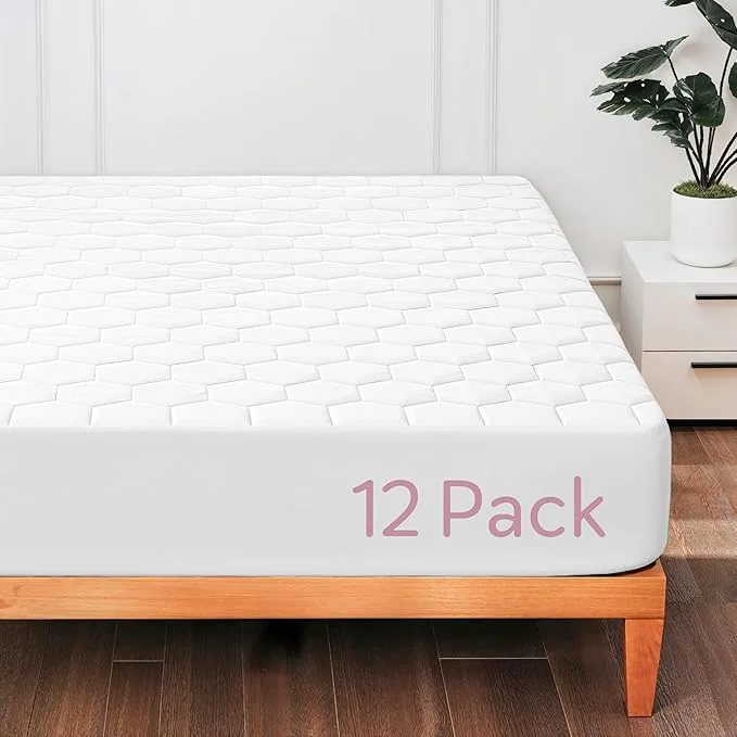 Solid Hearth amp Harbor 12 Pack Full Size Quilted Fitted Mattress Pad Cover Waterproof Mattress Protectors Deep Pocket Fitted Mattress Cover 8 quot – 21 quot 54 quot x 75 quot White Secure