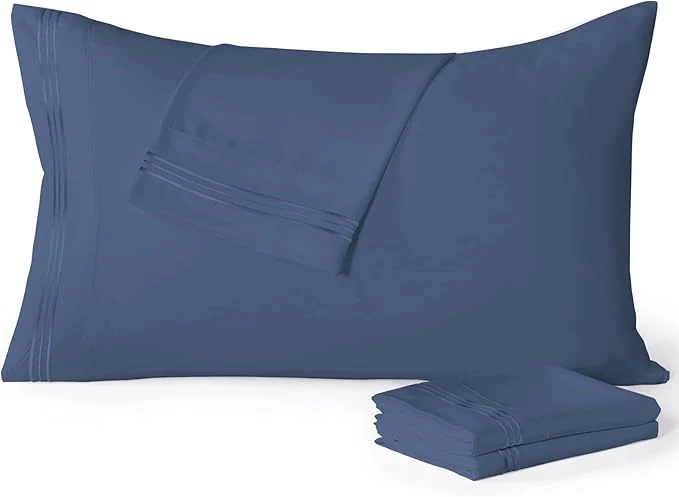 Proven YIYEA Pillow Cases Queen Size Set of 4 Ultra Soft 1800TC Hotel Quality Double Brushed Microfiber Embroidered Pillowcases Envelope Closure Fade Resistant 20 quot x30 quot Denim Selected