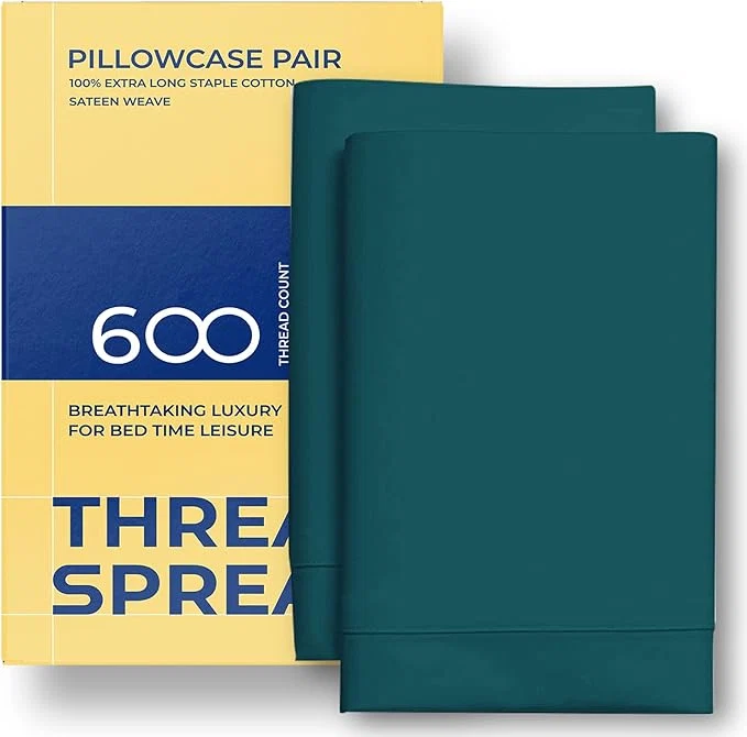 Dependable Thread Spread Egyptian Cotton King Size Pillow Cases Set of 2 – Luxury 600 Series Bliss Collection Pillow Cases King Size Teal Soft Cooling Hotel Cotton Pillowcases Sateen Finish Outstanding