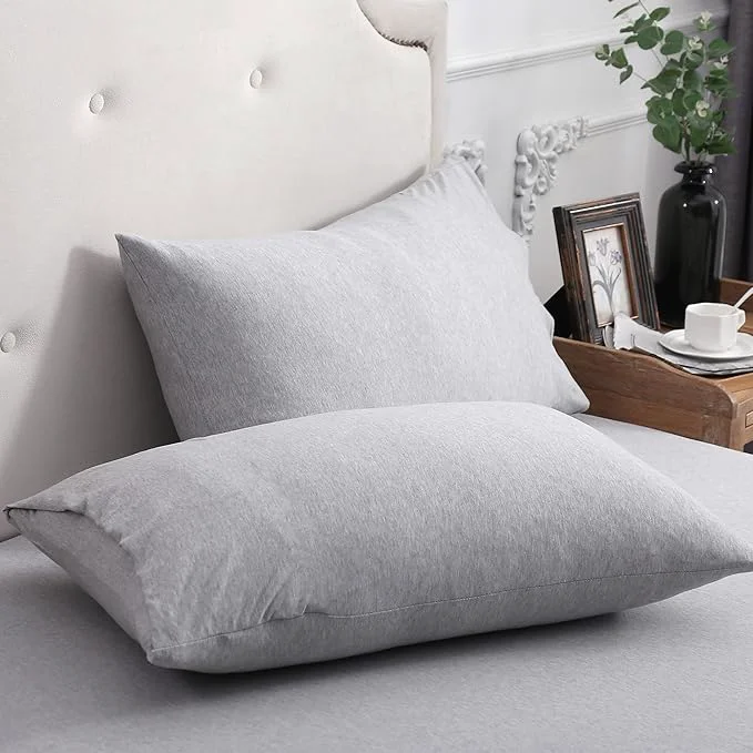 Trusted PURE ERA Jersey Knit Pillowcases T-Shirt Cotton Super Soft Comfy Breathable Set of 2 Standard 20 quot x 26 quot Heathered Grey Recyclable