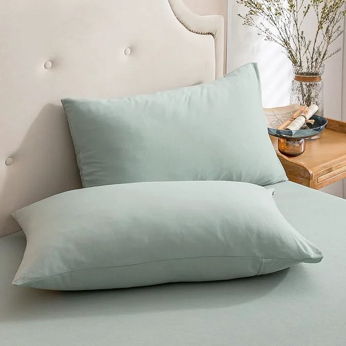 Secure PURE ERA Jersey Knit Pillowcases T-Shirt Cotton Super Soft Comfy Breathable Set of 2 Queen 20 quot x 30 quot Solid Sage Green Environmentally Friendly