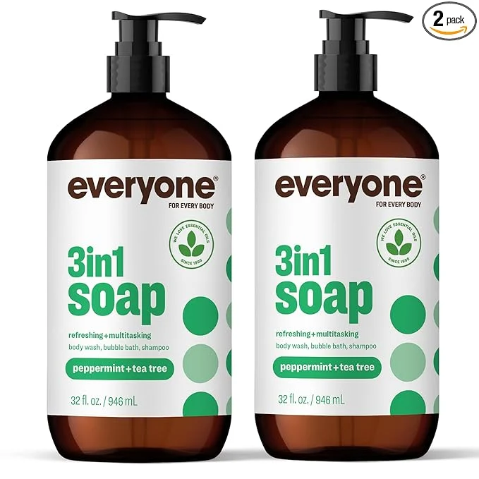 Exceptional Everyone 3-in-1 Soap Body Wash Bubble Bath 32 Ounce Peppermint Tea Tree Responsible