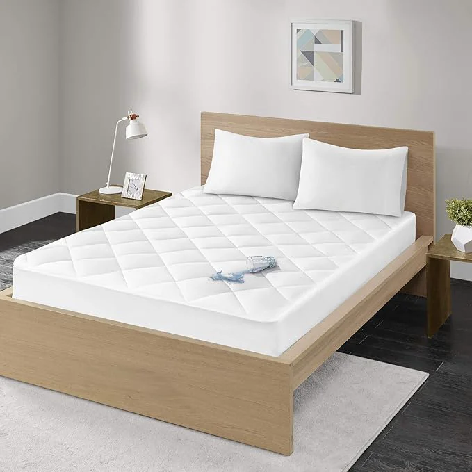 Sophisticated Madison Park Twin Mattress Protector Pad Waterproof Bed Cover Breathable 300TC Sateen Cotton Diamond Quilted Topper Quiet Nights Fitted Pocket Fits Up to 18 Inch Machine Washable White Healthy
