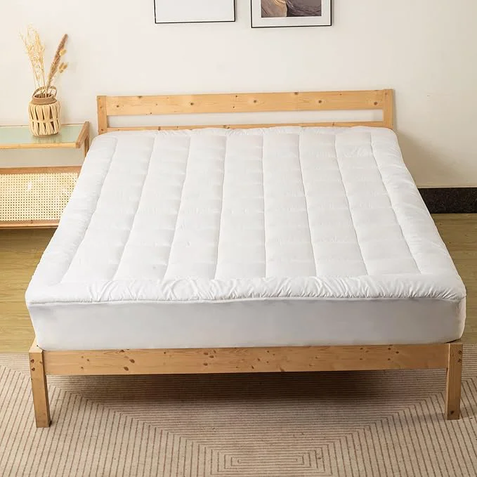 Proven Nutan Quilted Fitted Mattress Pad – Fitted Elastic Quilted Protector Cover Stretches up to 18 Inches Deep Pocket – Machine Washable Topper Full White Crafted