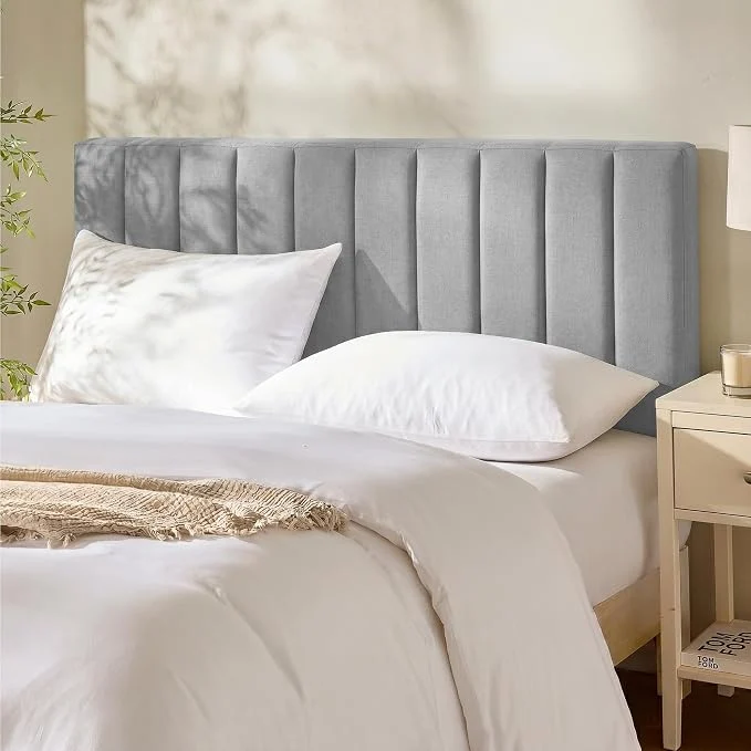Fashionable Hearth amp Harbor Wall Mounted King Headboard Only Bed Headboard King Size Easy Assemble Floating Peel and Stick Upholstered Channel Stitched 3D Wall Panels 5 Strips of 3M Tape Included Silver Relaxed
