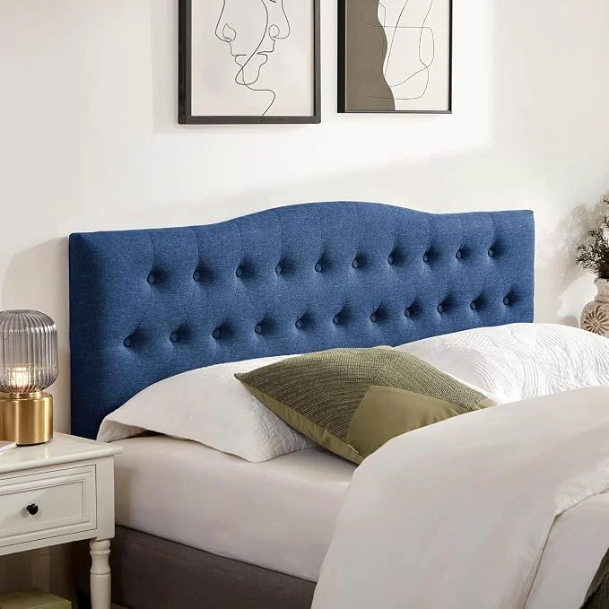 Original Design Tufted Headboard Full Size Solid Wood Adjustable Height Head Board Blue Upholstered Full XL Headboard Only with Durable Solid Wood Legs Adjustable Height 37-51 in Fabric Button Diamond HeadBoards Authentic