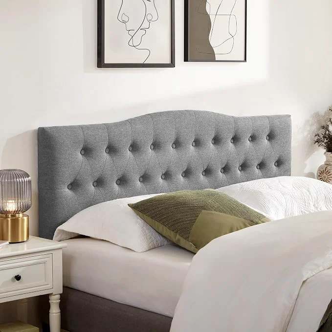 Trendy Tufted Headboard King Size Solid Wood Adjustable Height Head Board Gray Upholstered King Headboard Only with Durable Solid Wood Legs Adjustable Height 37-51 in Fabric Button Diamond HeadBoards Proven