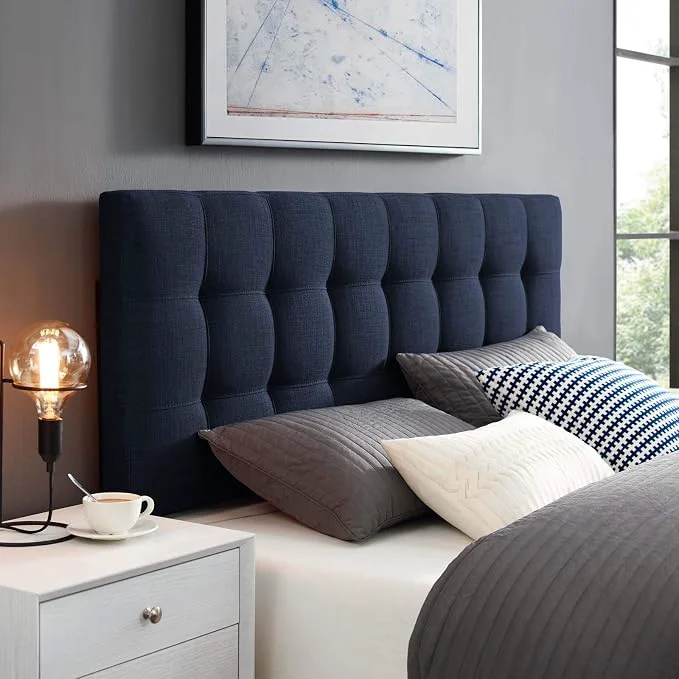 Fine Crafted Modway Lily Tufted Linen Fabric Upholstered Full Headboard in Navy Soft