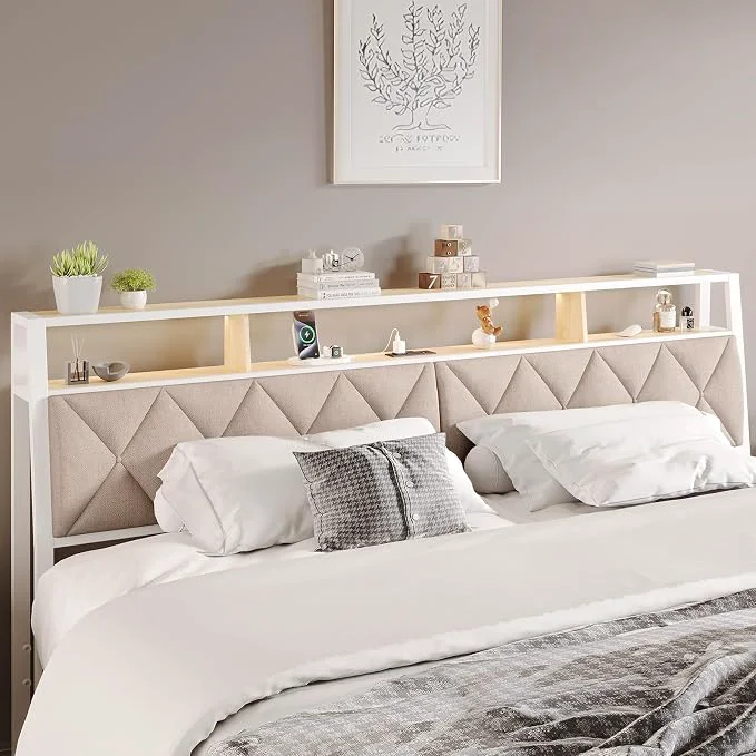 Exclusive Full Headboard Only Headboard for Full Size Bed with Storage Upholstered Headboards with LED Lights amp Charging Station Attach Frame I for Bedroom Dorm Guest Room White amp Beige Environmentally Friendly