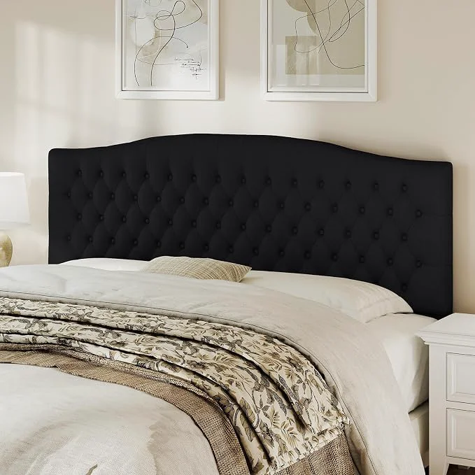 Contemporary King Headboard Only Upholstered Headboard King for Adjustable Bed Velvet Tufted Wall Mounted Head Board with Solid Wood Legs Head Board Black Fast