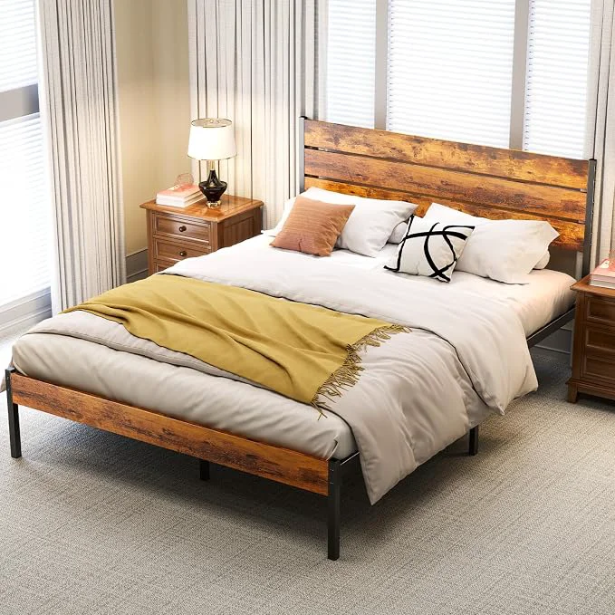 Sophisticated OLIXIS Full Size Bed Frame with Headboard 800LBS Mattress Foundation with All Sturdy Metal Support Under Bed Storage No Box Spring Needed Easy Assembly Rust Brown Original