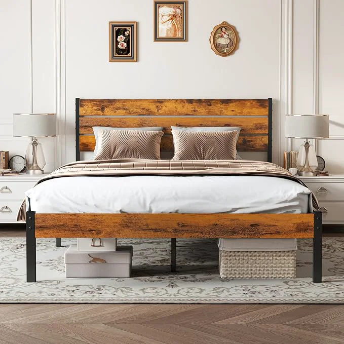 Advanced OLIXIS Queen Platform Bed Frame with Wooden Headboard and Footboard Heavy Duty Metal Slat Mattress Base 800 LBS Weight Capacity Sturdy Stable Structure No Box Spring Needed Quick Simple Assembly Premium