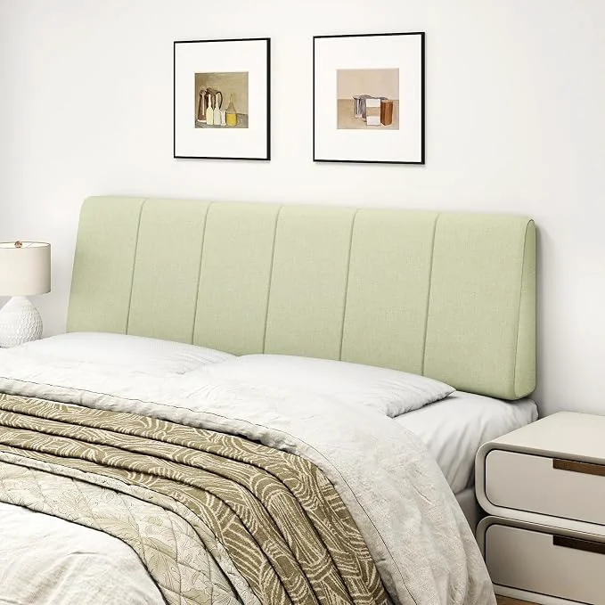 Prestigious Queen Size Headboard Only-No Assembly Required Light Warm Green Easy to use no assembly required Linen fabric and extra-thick foam for added comfort Modern style headboard queen size Dependable