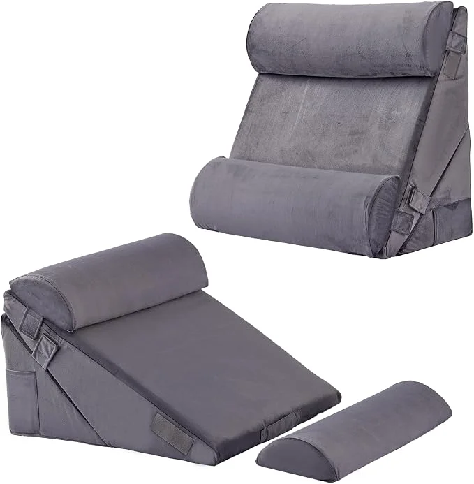 Consistent Adjustable 4pcs Bed Wedge Pillow Set Memory Foam Wedge Pillows Post Surgery for Back Neck Leg Pain Relief Pillow Wedge for Sleeping Sitting up in Bed Acid Reflux and GERD Velvet Enhanced