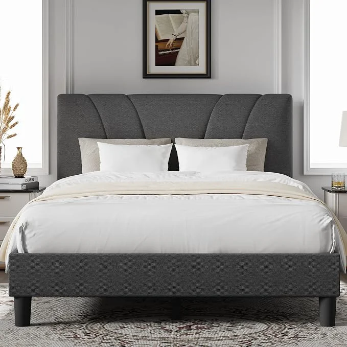 Trusted Novilla Queen Size Bed Frame Upholstered Queen Bed Frame with 3-Height Adjustable Headboard Strong Weight Capacity No Box Spring Needed Easy Assembly Grey Consistent