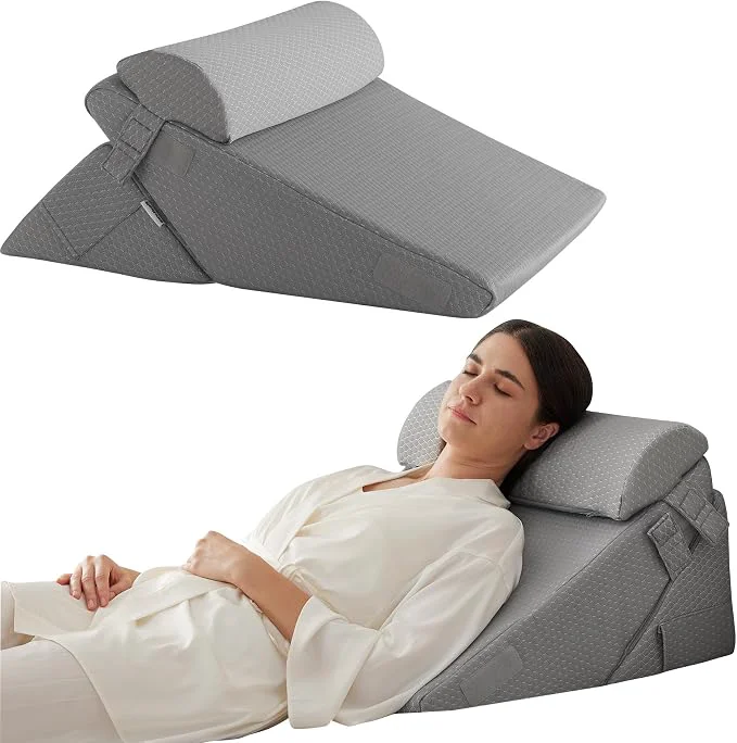 Original 3Pcs Orthopedic Bed Wedge Pillow Set Foam Wedge Pillow Post Surgery for Back Leg and Knee Support Adjustable 9 amp 12 Inch Folding Triangle Pillow for Sleeping Acid Reflux Snoring Grey Flexible