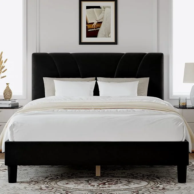Recyclable Novilla King Bed Frame and Headboard King Bed Frame Velvet Upholstered Bed Frames No Box Spring Needed Heavy Duty Feet Easy Assembly Black Velvet Comfortable