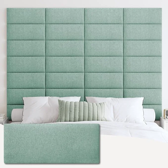 Unique IFNOW Wall Mounted Headboard Peel and Stick Panels Grass Green Queen 3D Soundproof Acoustic Padding Reusable and Removable Tufted fabric Bed Headboard for bedroom 9 Panels 10 quot x 24 quot Expertly Made